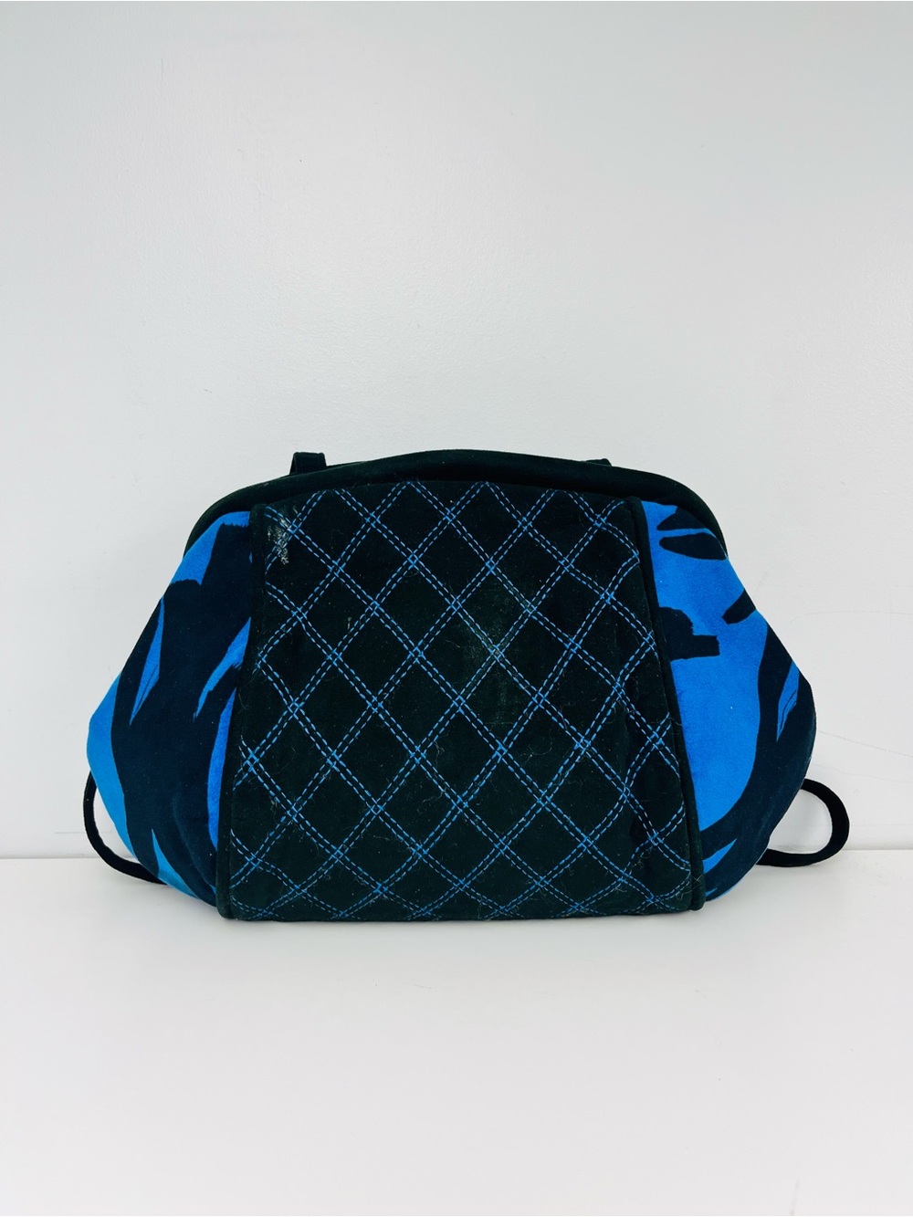 Vintage Black and Blue Quilted Clamshell Shoulder Bag
